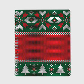 Тетрадь с принтом Knitted Christmas Pattern в Белгороде, 100% бумага | 48 листов, плотность листов — 60 г/м2, плотность картонной обложки — 250 г/м2. Листы скреплены сбоку удобной пружинной спиралью. Уголки страниц и обложки скругленные. Цвет линий — светло-серый
 | Тематика изображения на принте: background | christmas | holiday | knitted | knitted pattern | pattern | trees | winter | вязаный | вязаный узор | елки | зима | праздник | рождество | узор | фон