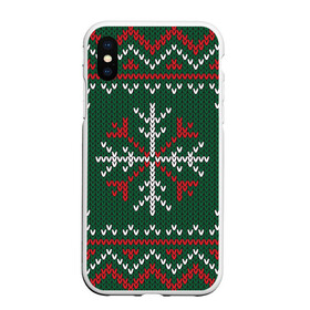 Чехол для iPhone XS Max матовый с принтом Knitted Snowflake Pattern в Белгороде, Силикон | Область печати: задняя сторона чехла, без боковых панелей | background | christmas | holiday | knitted pattern | pattern | snowflakes | trees | winter | вязаный узор | елки | зима | праздник | рождество | снежинки | узор | фон