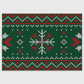 Поздравительная открытка с принтом Knitted Snowflake Pattern в Белгороде, 100% бумага | плотность бумаги 280 г/м2, матовая, на обратной стороне линовка и место для марки
 | Тематика изображения на принте: background | christmas | holiday | knitted pattern | pattern | snowflakes | trees | winter | вязаный узор | елки | зима | праздник | рождество | снежинки | узор | фон