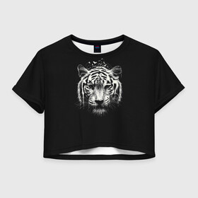 Женская футболка Crop-top 3D с принтом Черно Белый Тигр. Head в Белгороде, 100% полиэстер | круглая горловина, длина футболки до линии талии, рукава с отворотами | 2022 | 22 | black | head | muzzle | new | second | symbol | tiger | twenty | two | white | year | белый | второй | год | года | голова | двадцать | нового | новый | символ | тигр | черный