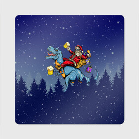 Магнит виниловый Квадрат с принтом Санта Клаус на Пивозавре в Белгороде, полимерный материал с магнитным слоем | размер 9*9 см, закругленные углы | Тематика изображения на принте: christmas | santa | дед мороз | динозавр | елка | зима | новый год | подарок | рождество | санта | снег | снежинка