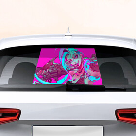 Наклейка на авто - для заднего стекла с принтом Jinx pink в Белгороде, ПВХ | Точные размеры наклейки зависят от выбранного изображения (ширина не больше 75 мм, высота не больше 45 мм) | arcane | league of legends | lol | moba | аркейн | лига легенд | лол | моба