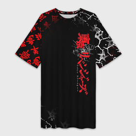 Платье-футболка 3D с принтом TOKYO REVENGERS RED STYLE TEAM в Белгороде,  |  | anime | draken | mikey | tokyorevengers | walhalla | аниме | вальгала | дракен | иероглифы | кэн | манга | мандзиро | микки | рюгудзи | сано | символы | токийские мстители