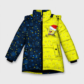 Зимняя куртка для девочек 3D с принтом Новогодний Губка Боб в Белгороде, ткань верха — 100% полиэстер; подклад — 100% полиэстер, утеплитель — 100% полиэстер. | длина ниже бедра, удлиненная спинка, воротник стойка и отстегивающийся капюшон. Есть боковые карманы с листочкой на кнопках, утяжки по низу изделия и внутренний карман на молнии. 

Предусмотрены светоотражающий принт на спинке, радужный светоотражающий элемент на пуллере молнии и на резинке для утяжки. | christmas | santa | sponge bob | spongebob | губка боб | дед мороз | зима | квадратные штаны | мультфильм | новый год | рождество | санта | сквэр пэнтс | снег | снежинка | спанч боб