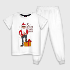 Детская пижама хлопок с принтом С НОВЫМ ГОДОМ, ДЕТКА в Белгороде, 100% хлопок |  брюки и футболка прямого кроя, без карманов, на брюках мягкая резинка на поясе и по низу штанин
 | Тематика изображения на принте: art | christmas | drawing | funny | gift | hipster | new year | rocker | santa claus | tough grandfather | арт | дед мороз | крутой дед | новый год | подарок | прикол | рисунок | рождество | рокер | санта клаус | хипстер