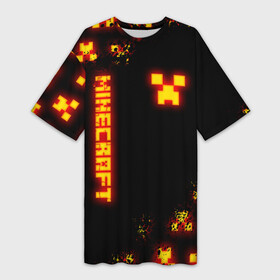 Платье-футболка 3D с принтом MINECRAFT ОГНЕННЫЙ КРИПЕР в Белгороде,  |  | block | creeper | cube | fire | flame | minecraft | pixel | tnt | блок | гаст | геометрия | крафт | крипер | кубики | майнкрафт | огеннный крипер | огонь | пиксели | пламя | тнт