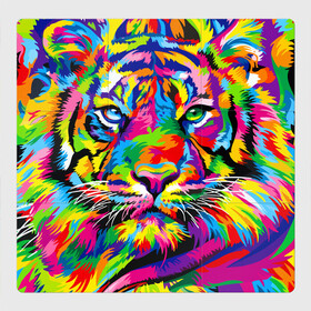 Магнитный плакат 3Х3 с принтом Тигр в стиле поп арт в Белгороде, Полимерный материал с магнитным слоем | 9 деталей размером 9*9 см | 2022 | art | beast | mosaic | multicolored head | new year | pop art | predator | rainbow | tiger | year of the tiger | год тигра | зверь | искусство | мозаика | новый год | радужный | разноцветная голова | тигр | хищник