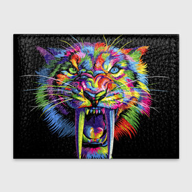 Обложка для студенческого билета с принтом Саблезубый тигр в стиле поп арт в Белгороде, натуральная кожа | Размер: 11*8 см; Печать на всей внешней стороне | Тематика изображения на принте: 2022 | art | beast | colorful head | mosaic | new year | pop art | predator | rainbow | sabertoothed tiger | year of the tiger | большие клыки | год тигра | зверь | искусство | мозаика | новый год | радужный | разноцветная голова | саблезубый тиг
