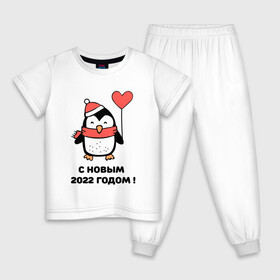 Детская пижама хлопок с принтом С новым годом 2022 в Белгороде, 100% хлопок |  брюки и футболка прямого кроя, без карманов, на брюках мягкая резинка на поясе и по низу штанин
 | 2022 | арктика | дед мороз | ёлки | новый год | пингвин | снегурочка