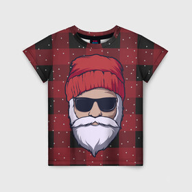 Детская футболка 3D с принтом SANTA HIPSTER | САНТА ХИПСТЕР в Белгороде, 100% гипоаллергенный полиэфир | прямой крой, круглый вырез горловины, длина до линии бедер, чуть спущенное плечо, ткань немного тянется | 2022 | bad | christmas | cold | dab | dub | hipster | klaus | merry | new | santa | snow | winter | year | год | даб | зима | клаус | мороз | новый | рождество | санта | снег | хипстер | холод