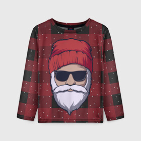 Детский лонгслив 3D с принтом SANTA HIPSTER | САНТА ХИПСТЕР в Белгороде, 100% полиэстер | длинные рукава, круглый вырез горловины, полуприлегающий силуэт
 | 2022 | bad | christmas | cold | dab | dub | hipster | klaus | merry | new | santa | snow | winter | year | год | даб | зима | клаус | мороз | новый | рождество | санта | снег | хипстер | холод