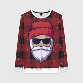 Женский свитшот 3D с принтом SANTA HIPSTER | САНТА ХИПСТЕР в Белгороде, 100% полиэстер с мягким внутренним слоем | круглый вырез горловины, мягкая резинка на манжетах и поясе, свободная посадка по фигуре | 2022 | bad | christmas | cold | dab | dub | hipster | klaus | merry | new | santa | snow | winter | year | год | даб | зима | клаус | мороз | новый | рождество | санта | снег | хипстер | холод