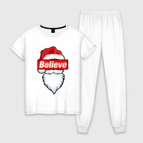Женская пижама хлопок с принтом I Believe In Santa | Я Верю В Санту в Белгороде, 100% хлопок | брюки и футболка прямого кроя, без карманов, на брюках мягкая резинка на поясе и по низу штанин | Тематика изображения на принте: 2022 | believe | christmas | cold | klaus | merry | new | santa | winter | year | верить | год | дед | зима | клаус | мороз | новый | рождество | санта | холод