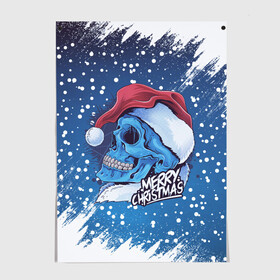 Постер с принтом Merry Christmas | Счастливого Рождества | Skull в Белгороде, 100% бумага
 | бумага, плотность 150 мг. Матовая, но за счет высокого коэффициента гладкости имеет небольшой блеск и дает на свету блики, но в отличии от глянцевой бумаги не покрыта лаком | 2022 | christmas | cold | klaus | merry | new | santa | skull | snow | winter | year | год | дед | зима | клаус | мороз | новый | рождество | санта | скелет | снег | холод | череп