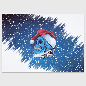 Поздравительная открытка с принтом Merry Christmas | Счастливого Рождества | Skull в Белгороде, 100% бумага | плотность бумаги 280 г/м2, матовая, на обратной стороне линовка и место для марки
 | Тематика изображения на принте: 2022 | christmas | cold | klaus | merry | new | santa | skull | snow | winter | year | год | дед | зима | клаус | мороз | новый | рождество | санта | скелет | снег | холод | череп