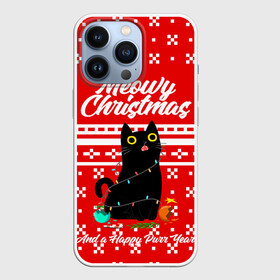 Чехол для iPhone 13 Pro с принтом MEOW | CHRISTMAS в Белгороде,  |  | 2020 | 2021 | 2022 | christmas | meow | meowy christmas | merry | кот | леденец | мяу | нг | новогодний | новый год | олени | рождество | свитер | узоры