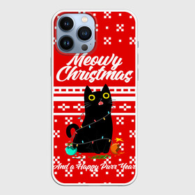 Чехол для iPhone 13 Pro Max с принтом MEOW | CHRISTMAS в Белгороде,  |  | Тематика изображения на принте: 2020 | 2021 | 2022 | christmas | meow | meowy christmas | merry | кот | леденец | мяу | нг | новогодний | новый год | олени | рождество | свитер | узоры