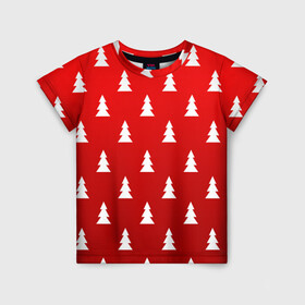 Детская футболка 3D с принтом НОВОГОДНИЕ ЁЛКИ 2022 в Белгороде, 100% гипоаллергенный полиэфир | прямой крой, круглый вырез горловины, длина до линии бедер, чуть спущенное плечо, ткань немного тянется | Тематика изображения на принте: 2022 | beast | merry christmas | new year | red bow | santa hat | snow | tiger | winter | winter is coming | year of the tiger | год тигра | дед мороз | животные | звери | зверь | зима | зима 2022 | зима близко | новогодний свитер | новогодний у