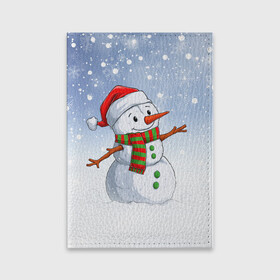 Обложка для паспорта матовая кожа с принтом Веселый Снеговик   Happy Snowman в Белгороде, натуральная матовая кожа | размер 19,3 х 13,7 см; прозрачные пластиковые крепления | christmas | santa | snowman | дед мороз | елка | зима | новый год | рождество | санта | снег | снеговик | снегурочка | снежинка
