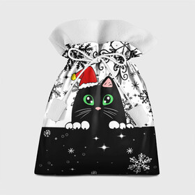 Подарочный 3D мешок с принтом Новогодний кот в колпаке Санты в Белгороде, 100% полиэстер | Размер: 29*39 см | black cat | cat | christmas | kitten | kitty | merry christmas | new year | new year cat | santa | snow | snowflakes | winter | зима | киска | колпак | кот | котенок | кошак | новогодний кот | новый год | подарок | рождество | санта | снег 