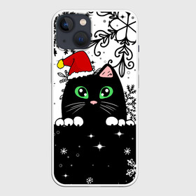 Чехол для iPhone 13 с принтом Новогодний кот в колпаке Санты в Белгороде,  |  | black cat | cat | christmas | kitten | kitty | merry christmas | new year | new year cat | santa | snow | snowflakes | winter | зима | киска | колпак | кот | котенок | кошак | новогодний кот | новый год | подарок | рождество | санта | снег 