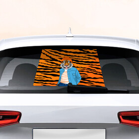 Наклейка на авто - для заднего стекла с принтом Тигр фурри на стиле в Белгороде, ПВХ | Точные размеры наклейки зависят от выбранного изображения (ширина не больше 75 мм, высота не больше 45 мм) | furry | tiger | восточный тигр | год тигра | кошка | лоу поли | тигр | тигренок | хищник