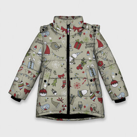 Зимняя куртка для девочек 3D с принтом Винтажный 2022 в Белгороде, ткань верха — 100% полиэстер; подклад — 100% полиэстер, утеплитель — 100% полиэстер. | длина ниже бедра, удлиненная спинка, воротник стойка и отстегивающийся капюшон. Есть боковые карманы с листочкой на кнопках, утяжки по низу изделия и внутренний карман на молнии. 

Предусмотрены светоотражающий принт на спинке, радужный светоотражающий элемент на пуллере молнии и на резинке для утяжки. | 2022 | винтаж | новыйгод | подарок | праздник | пряники | радость | рождество | снег