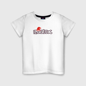 Детская футболка хлопок с принтом logo RobloX в Белгороде, 100% хлопок | круглый вырез горловины, полуприлегающий силуэт, длина до линии бедер | игра | контур | логотип | надпись | шапка