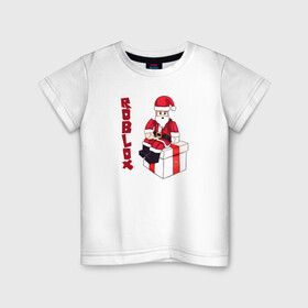 Детская футболка хлопок с принтом Robloх подарок в Белгороде, 100% хлопок | круглый вырез горловины, полуприлегающий силуэт, длина до линии бедер | коробка | надпись | персонаж | подарок | санта