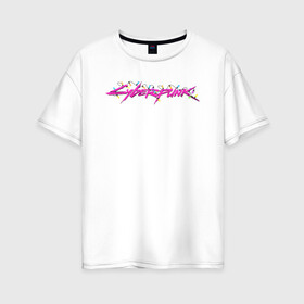 Женская футболка хлопок Oversize с принтом Гирлянда Cyberpunk в Белгороде, 100% хлопок | свободный крой, круглый ворот, спущенный рукав, длина до линии бедер
 | гирлянда | игра | надпись | праздник | свет