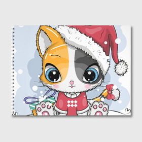 Альбом для рисования с принтом Новогодняя kitty в Белгороде, 100% бумага
 | матовая бумага, плотность 200 мг. | cat | christmas | kitten | kitty | new year | животные | кот | котенок | котики | кошечка | милота | милый | новогодний | новый год | рождественский | снежный