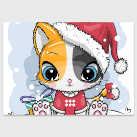 Поздравительная открытка с принтом Новогодняя kitty в Белгороде, 100% бумага | плотность бумаги 280 г/м2, матовая, на обратной стороне линовка и место для марки
 | Тематика изображения на принте: cat | christmas | kitten | kitty | new year | животные | кот | котенок | котики | кошечка | милота | милый | новогодний | новый год | рождественский | снежный