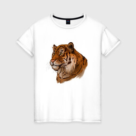 Женская футболка хлопок с принтом Тигр маслом в Белгороде, 100% хлопок | прямой крой, круглый вырез горловины, длина до линии бедер, слегка спущенное плечо | 2022 | иллюстрация | новый год | рисунок | скетч | тигр
