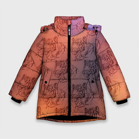 Зимняя куртка для девочек 3D с принтом Тигровый паттерн в Белгороде, ткань верха — 100% полиэстер; подклад — 100% полиэстер, утеплитель — 100% полиэстер. | длина ниже бедра, удлиненная спинка, воротник стойка и отстегивающийся капюшон. Есть боковые карманы с листочкой на кнопках, утяжки по низу изделия и внутренний карман на молнии. 

Предусмотрены светоотражающий принт на спинке, радужный светоотражающий элемент на пуллере молнии и на резинке для утяжки. | Тематика изображения на принте: 2022 | новый год | оранжевый | паттерн | рисунок | тигр | тигры