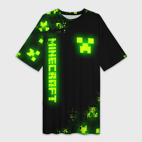 Платье-футболка 3D с принтом MINECRAFT NEON LOGO CREEPER в Белгороде,  |  | block | creeper | cube | minecraft | pixel | tnt | toxic | блок | гаст | геометрия | крафт | крипер | кубики | майнкрафт | неон | пиксели | тнт | токсик