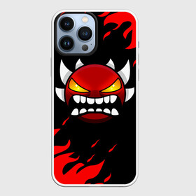 Чехол для iPhone 13 Pro Max с принтом GEOMETRY DASH DEMON RED FIRE в Белгороде,  |  | 2d | arcade | demon | fire | flame | game | geometry dash | meltdown | red fire | robtop | smile | аркада | геометрический тире | демон | красный огонь | огонь | раннер | смайлы | эмоции