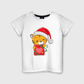 Детская футболка хлопок с принтом Подарок   год тигра в Белгороде, 100% хлопок | круглый вырез горловины, полуприлегающий силуэт, длина до линии бедер | 2022 | год тигра | новый год | новый год 2022 | символ года | тигр | тигренок | тигрица | тигры