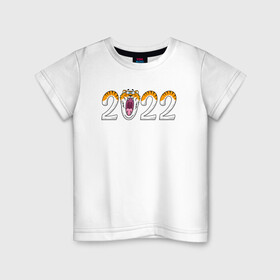 Детская футболка хлопок с принтом Надпись 2022   год тигра в Белгороде, 100% хлопок | круглый вырез горловины, полуприлегающий силуэт, длина до линии бедер | 2022 | год тигра | новый год | новый год 2022 | символ года | тигр | тигренок | тигрица | тигры