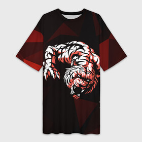 Платье-футболка 3D с принтом Злой тигр нападает в Белгороде,  |  | low poly | tiger | восточный тигр | год тигра | кошка | лоу поли | тигр | тигренок | хищник