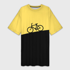 Платье-футболка 3D с принтом Бегущий за велосипедом в Белгороде,  |  | бег | бегущий | велосипед | велоспорт | гора | желтый | персонаж | цвета | человек | черный