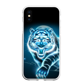 Чехол для iPhone XS Max матовый с принтом НЕНОНОВЫЙ ТИГР 2022 | NEON TIGER NEW YEAR в Белгороде, Силикон | Область печати: задняя сторона чехла, без боковых панелей | 2022 | beast | merry christmas | new year | red bow | santa hat | snow | tiger | winter | winter is coming | year of the tiger | год тигра | дед мороз | животные | звери | зверь | зима | зима 2022 | зима близко | новог | новогодни