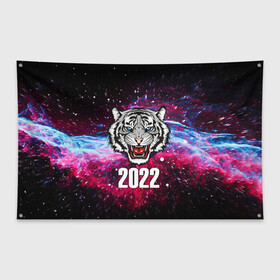 Флаг-баннер с принтом ЧЁРНЫЙ ТИГР НОВЫЙ ГОД 2022   GRAY TIGER NEW YEAR в Белгороде, 100% полиэстер | размер 67 х 109 см, плотность ткани — 95 г/м2; по краям флага есть четыре люверса для крепления | 2022 | beast | merry christmas | new year | red bow | santa hat | snow | tiger | winter | winter is coming | year of the tiger | год тигра | дед мороз | животные | звери | зверь | зима | зима 2022 | зима близко | новог | новогодни