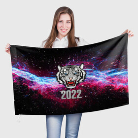 Флаг 3D с принтом ЧЁРНЫЙ ТИГР НОВЫЙ ГОД 2022   GRAY TIGER NEW YEAR в Белгороде, 100% полиэстер | плотность ткани — 95 г/м2, размер — 67 х 109 см. Принт наносится с одной стороны | 2022 | beast | merry christmas | new year | red bow | santa hat | snow | tiger | winter | winter is coming | year of the tiger | год тигра | дед мороз | животные | звери | зверь | зима | зима 2022 | зима близко | новог | новогодни