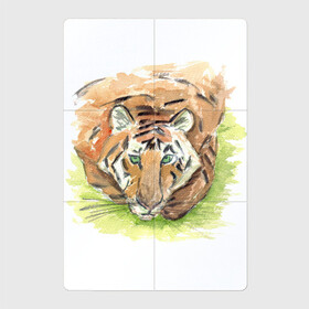 Магнитный плакат 2Х3 с принтом Портрет тигра с зелёными глазами в Белгороде, Полимерный материал с магнитным слоем | 6 деталей размером 9*9 см | 2022 | глаза | животное | зверь | китайский календарь | кошка | новый год | оранжевый | полоски | символ года | тигр | хищник
