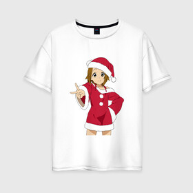 Женская футболка хлопок Oversize с принтом Анимешная девочка Санта в Белгороде, 100% хлопок | свободный крой, круглый ворот, спущенный рукав, длина до линии бедер
 | анимешная девочка | костюм | милашка | мио акияма | новый год | няшка | праздник | санта девушка | юи хирасава