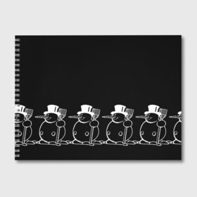 Альбом для рисования с принтом Снеговик на черном фоне в Белгороде, 100% бумага
 | матовая бумага, плотность 200 мг. | snowman | зима | минимализм | новый год | снеговик