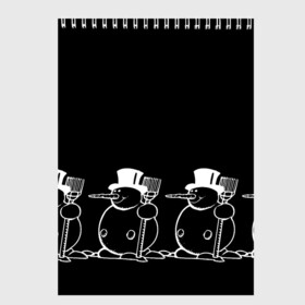 Скетчбук с принтом Снеговик на черном фоне в Белгороде, 100% бумага
 | 48 листов, плотность листов — 100 г/м2, плотность картонной обложки — 250 г/м2. Листы скреплены сверху удобной пружинной спиралью | snowman | зима | минимализм | новый год | снеговик
