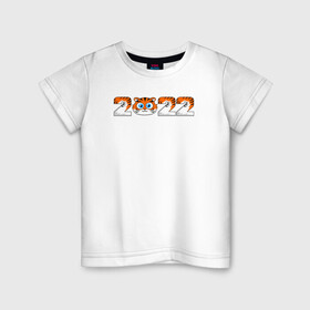 Детская футболка хлопок с принтом Надпись 2022 Год тигра в Белгороде, 100% хлопок | круглый вырез горловины, полуприлегающий силуэт, длина до линии бедер | 2022 | год тигра | новый год | новый год 2022 | символ года | тигр | тигренок | тигрица | тигры