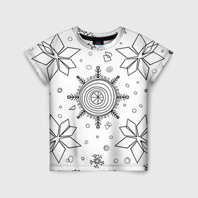 Детская футболка 3D с принтом Паттерн из простых чёрных снежинок в Белгороде, 100% гипоаллергенный полиэфир | прямой крой, круглый вырез горловины, длина до линии бедер, чуть спущенное плечо, ткань немного тянется | бесшовный | графика | зима | зимний | зимний паттерн | карандашом | паттерн | простые снежинки | снег | снегопад | снежинка | снежинки | чёрные снежинки | чёрный карандаж