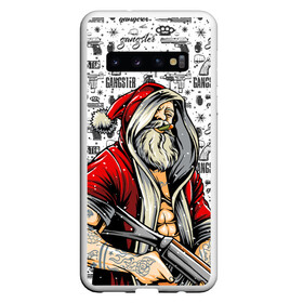 Чехол для Samsung Galaxy S10 с принтом Santa Gangster   Санта Гангстер в Белгороде, Силикон | Область печати: задняя сторона чехла, без боковых панелей | бита | гангстер | дед мороз | кастет | новый год | нож | оружие | пистолет | рождество | санта | снежинка